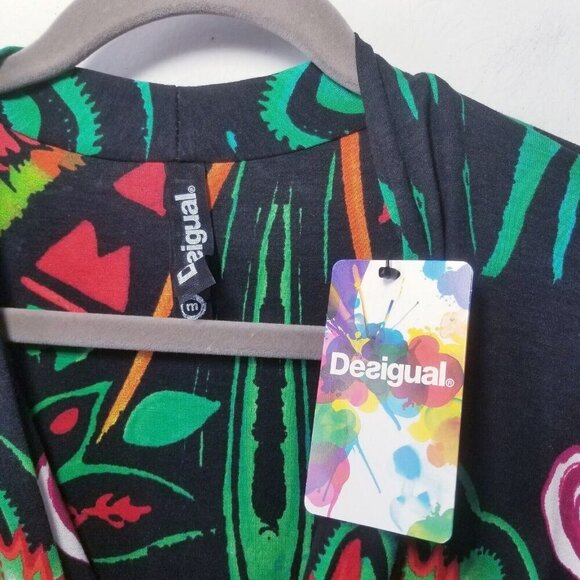 NWT Desigual Cleopatra Dress Size M Art To Wear Floral Bright V Neck Wrap Waist - Picture 4 of 4
